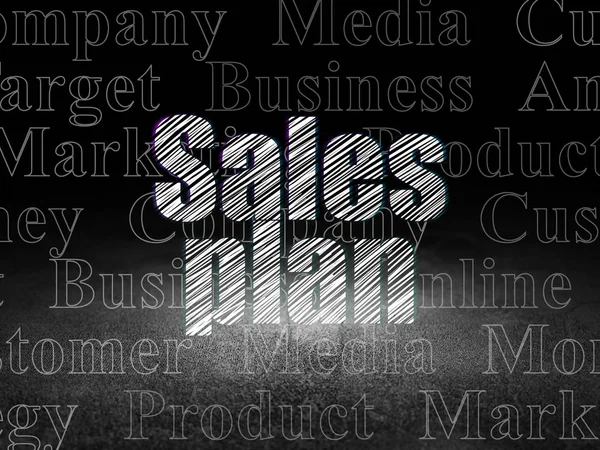 Advertising concept: Sales Plan in grunge dark room — Stock Photo, Image