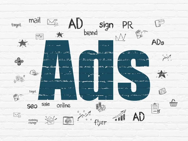 Concetto di pubblicità: Ads on wall background — Foto Stock