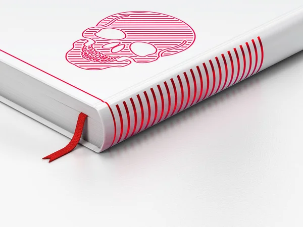 Gesundheitskonzept: geschlossenes Buch, Totenkopf auf weißem Hintergrund — Stockfoto