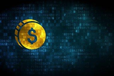 Para kavramı: dolar sikke dijital arka plan üzerinde