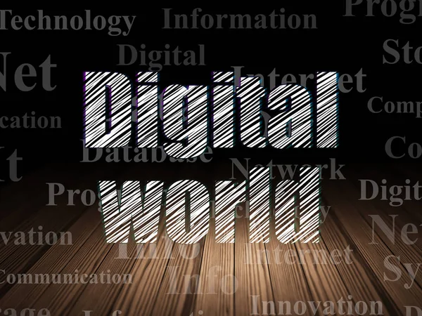 Data concept: Digital World in grunge dark room — Stock Photo, Image