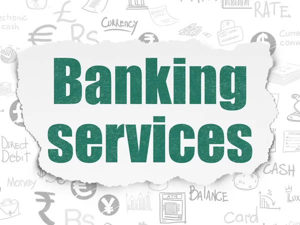 Pénznem koncepció: banki szolgáltatások szakadt papír alapon — Stock Fotó