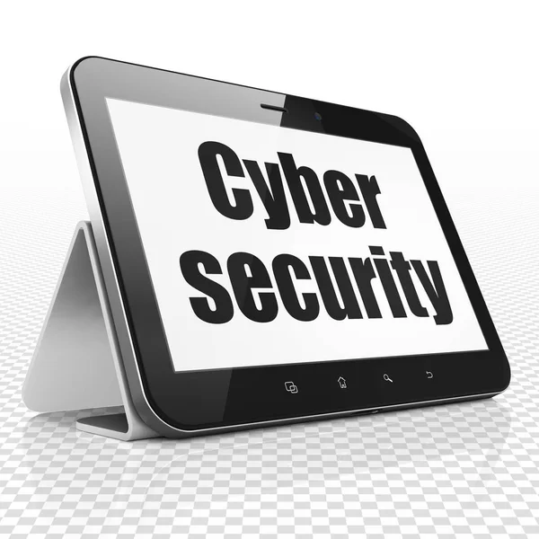 Veiligheidsconcept: Tablet PC met de veiligheid van de cyberruimte tentoongesteld — Stockfoto