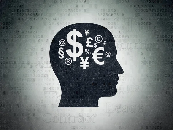 Concepto de negocio: Head With Finance Symbol en el fondo del documento de datos digitales —  Fotos de Stock