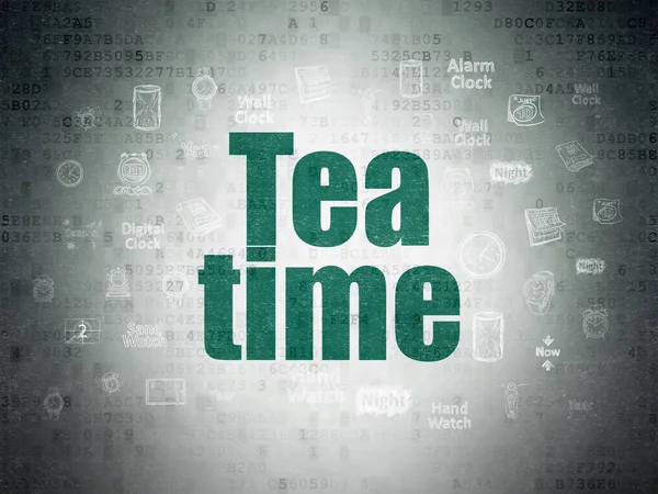 Time concept: Tea Time on Digital Data Paper background — Stock Photo, Image