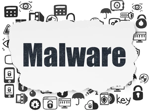 Conceito de proteção: Malware on Torn Paper background — Fotografia de Stock