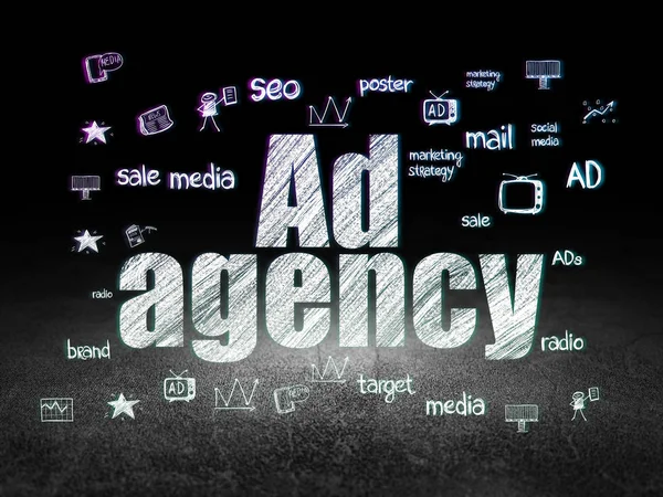 Concetto pubblicitario: Ad Agency in grunge dark room — Foto Stock