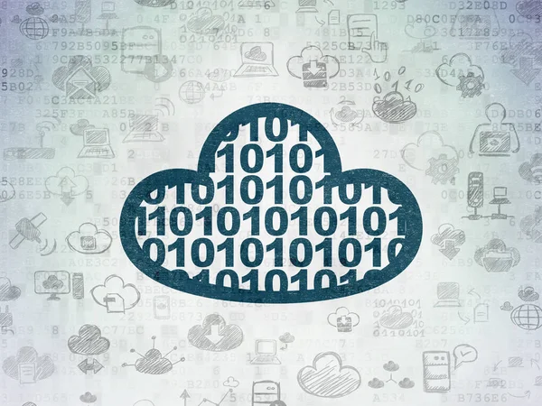 Concepto de tecnología en la nube: nube con código en el fondo de papel de datos digital — Foto de Stock