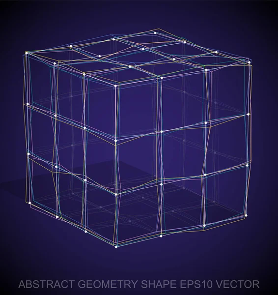 Forme stéréométrique abstraite : Cube esquissé multicolore. Cube polygonal 3D dessiné à la main. SPE 10, vecteur . — Image vectorielle