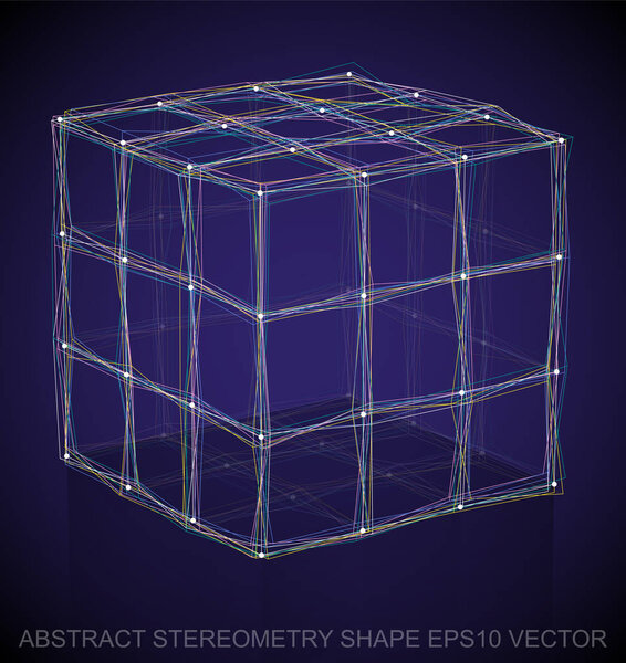 Abstract stereometry shape: Multicolor sketched Cube. Hand drawn 3D polygonal Cube. EPS 10, vector.