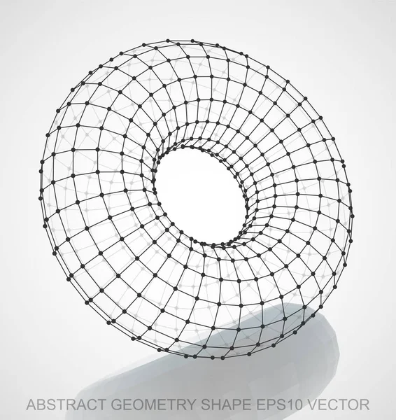 Forma de geometría abstracta: Negro bosquejado Torus. Torus poligonal 3D dibujado a mano. EPS 10, vector . — Vector de stock