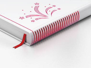 Eğlence, kavram: kapalı kitap, beyaz arka plan üzerinde havai fişek