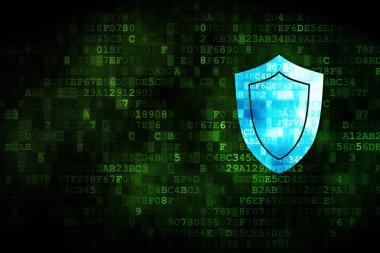 Emniyet konsepti: dijital arka plan üzerinde kalkan