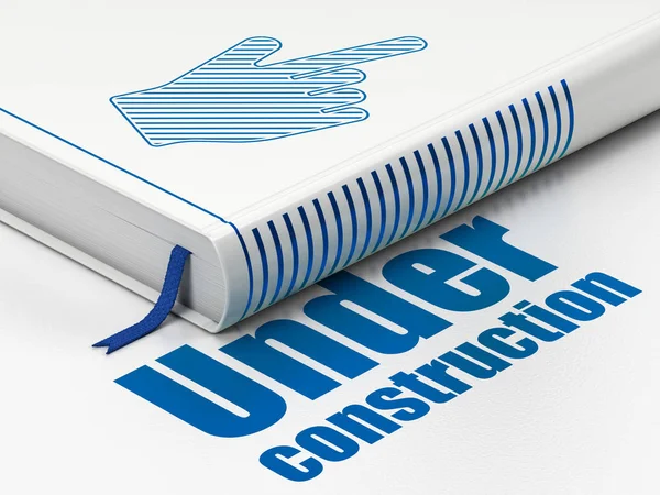 Conceito de desenvolvimento web: livro Mouse Cursor, Under Construction on white background — Fotografia de Stock