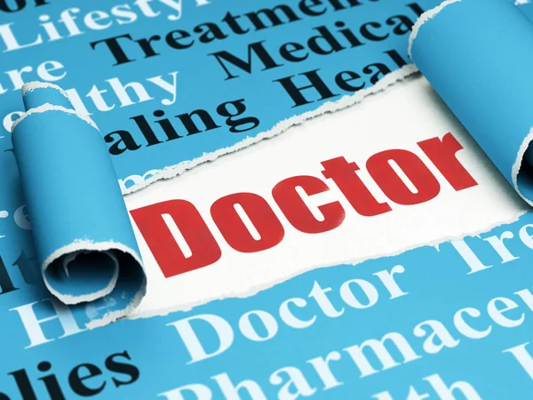 Koncept medicína: červený text lékaře za kus roztrženého papíru — Stock fotografie