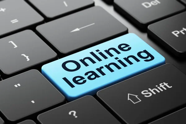 Концепция обучения: онлайн обучение на фоне компьютерной клавиатуры — стоковое фото