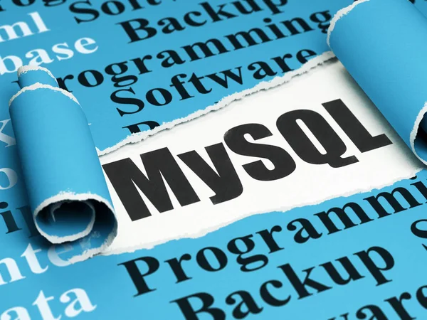 Концепция базы данных: черный текст MySQL под листом рваной бумаги — стоковое фото
