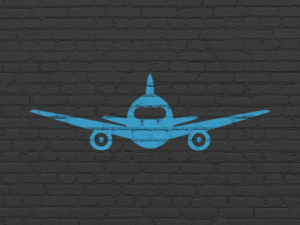 Koncepcja podróży: samolot na tle ściany — Zdjęcie stockowe