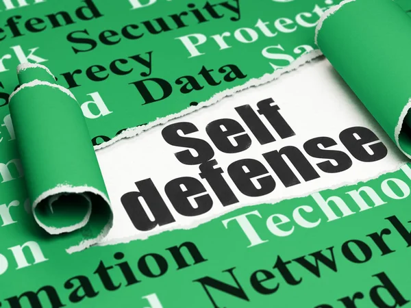 Privacy concept: zwarte tekst bestaan, Self Defense onder het stuk gescheurd papier — Stockfoto
