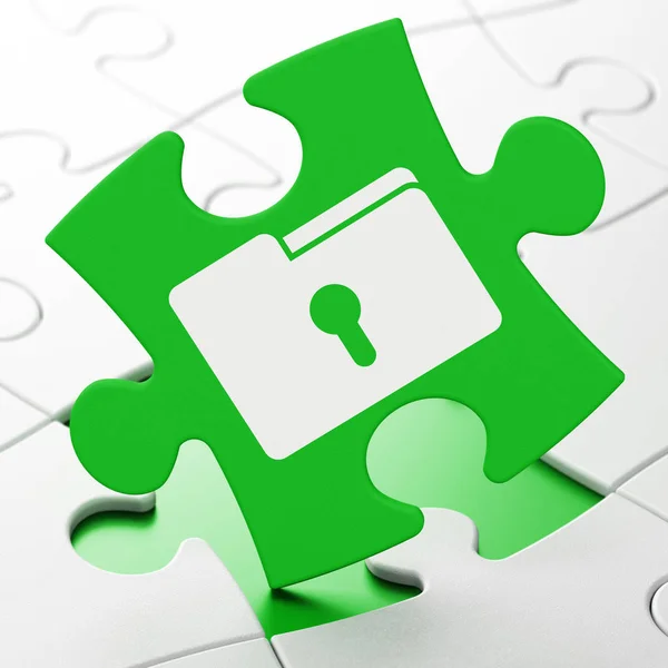 Business concept: Cartella con buco della serratura su sfondo puzzle — Foto Stock
