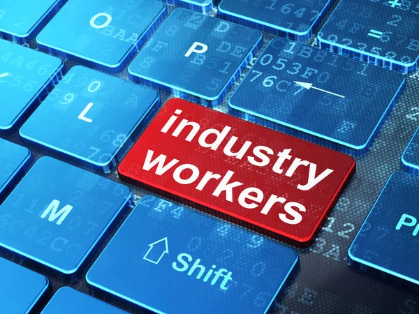 Conceito da indústria: Trabalhadores da indústria no fundo do teclado do computador — Fotografia de Stock