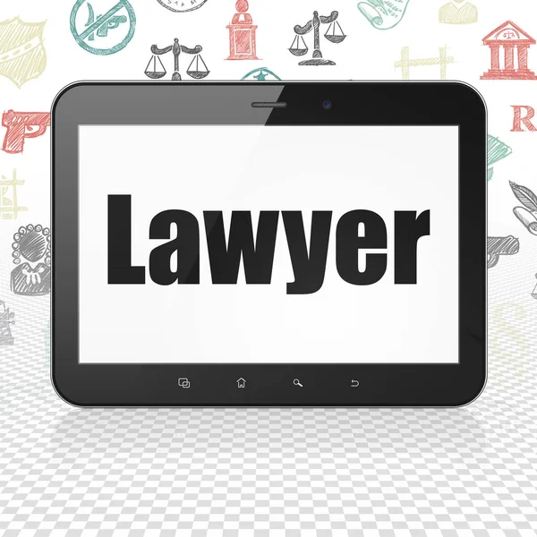 법 개념: 디스플레이에 변호사와 함께 태블릿 컴퓨터 — 스톡 사진