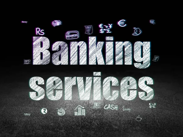 Pénz koncepció: banki szolgáltatások grunge sötét szobában — Stock Fotó