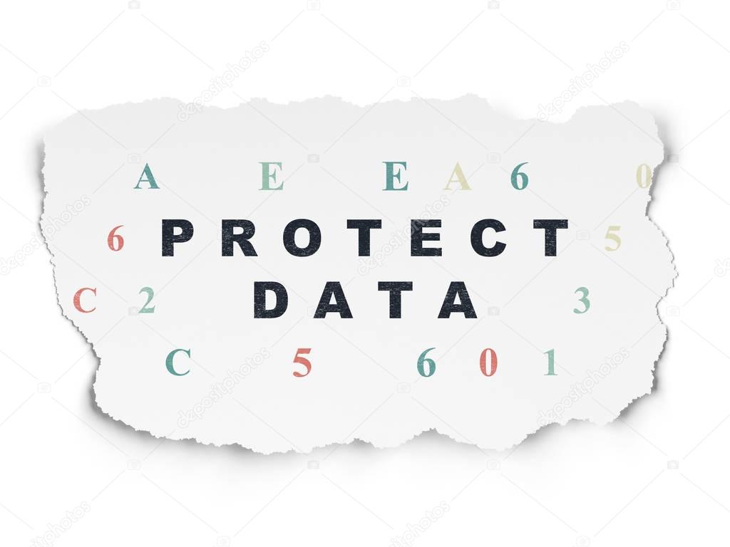 Security concept: Protect Data on Torn Paper background