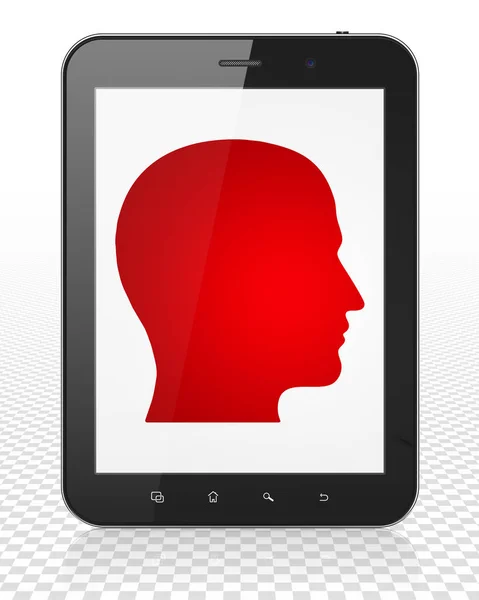 Marketing concept: Tablet Pc Computer with Head on display — Stock Photo, Image