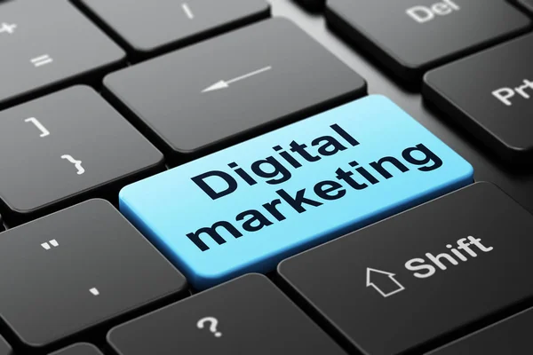 Concepto publicitario: Marketing digital en el fondo del teclado del ordenador — Foto de Stock