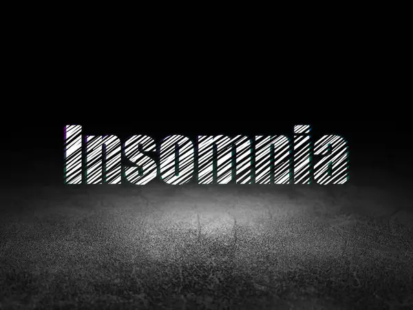 Medicine concept: Insomnia in grunge dark room — Stock Photo, Image