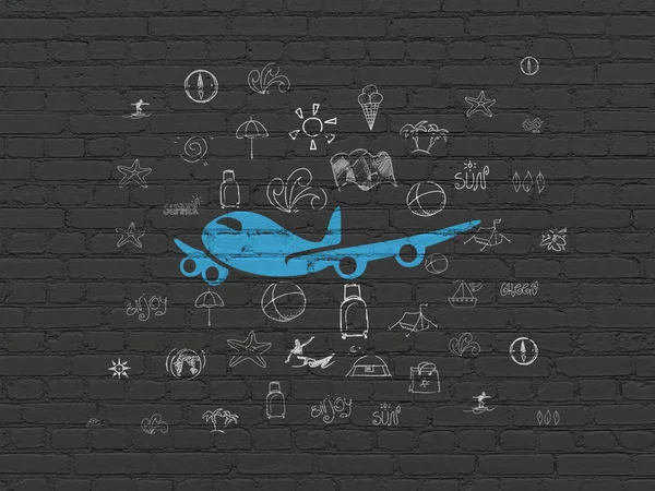 Semester koncept: Flygplan på vägg bakgrund — Stockfoto