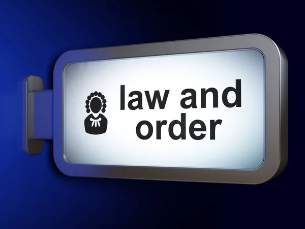 Begrepp: lag och ordning och domare på billboard bakgrund — Stockfoto