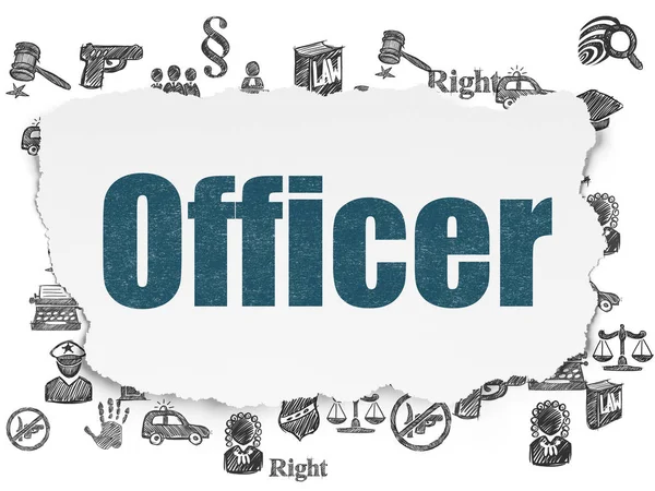 Conceito de lei: Officer on Torn Paper background — Fotografia de Stock