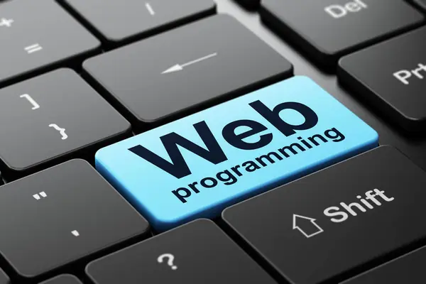 Concepto de diseño web: Programación web en el fondo del teclado del ordenador — Foto de Stock