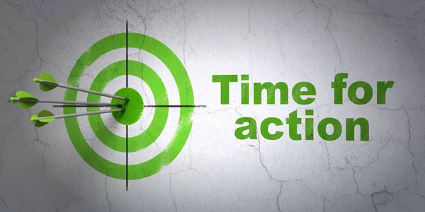 Conceito de linha do tempo: alvo e tempo de ação no fundo da parede — Fotografia de Stock