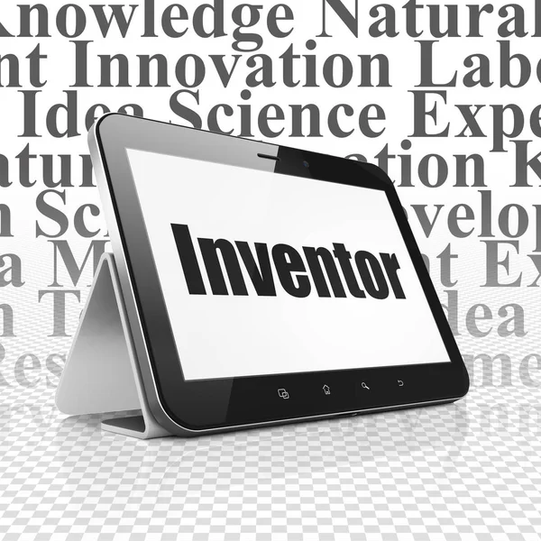 Vetenskap koncept: surfplatta med Inventor på displayen — Stockfoto