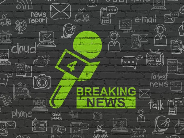 Nieuws concept: Breaking News En Microfoon op muur achtergrond — Stockfoto