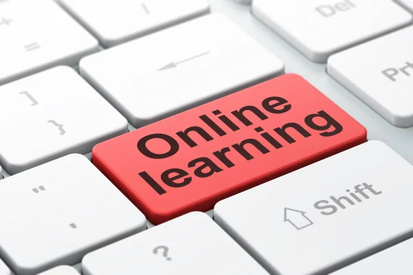 Učební koncept: on-line vzdělávání na pozadí klávesnice počítače — Stock fotografie
