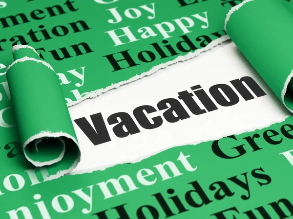 Concepto de vacaciones: texto negro Vacaciones bajo el pedazo de papel roto —  Fotos de Stock