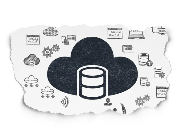 Softwarekonzept: Datenbank mit Wolke auf zerrissenem Papier — Stockfoto