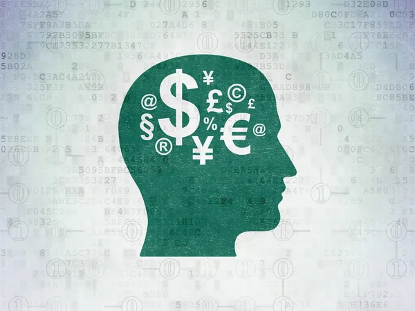 Concepto de negocio: Head With Finance Symbol en el fondo del documento de datos digitales — Foto de Stock