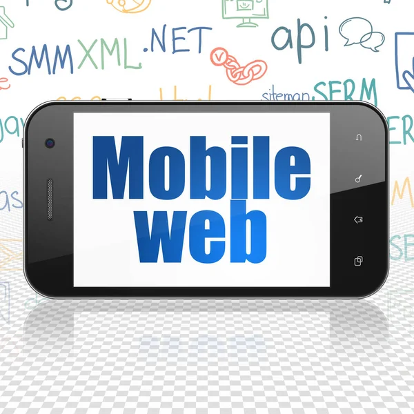 Concepto de desarrollo web: Smartphone con Web Móvil en pantalla —  Fotos de Stock