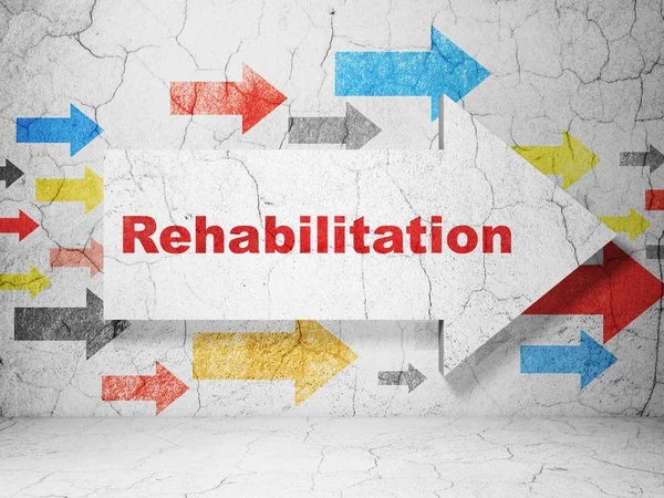 Medizinkonzept: Pfeil mit Rehabilitation auf Grunge-Wand-Hintergrund — Stockfoto