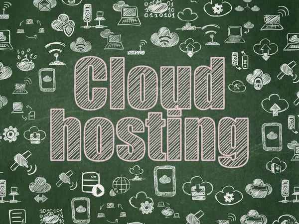Cloud computing koncepce: Cloud Hosting na školní rada pozadí — Stock fotografie