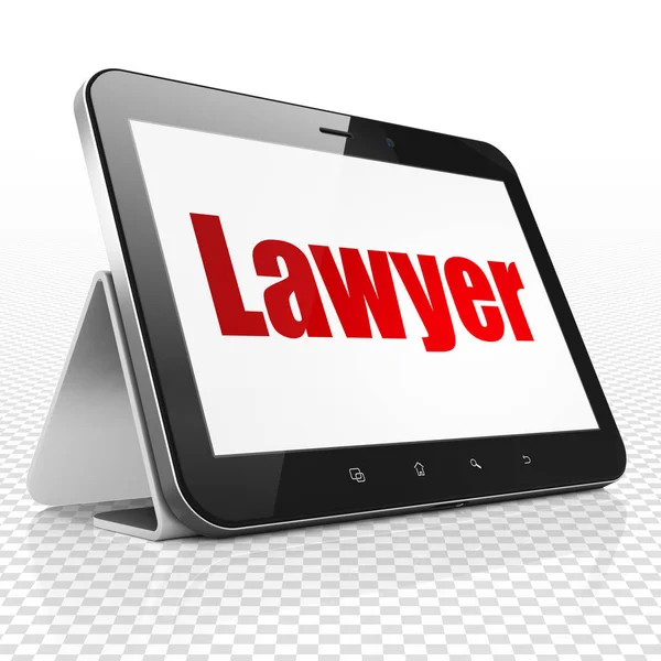 Концепція права: планшетний комп'ютер з адвокатом на дисплеї — стокове фото