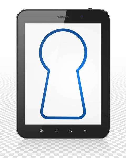 Information concept: Tablet Pc Computer with Keyhole on display — Stock Photo, Image