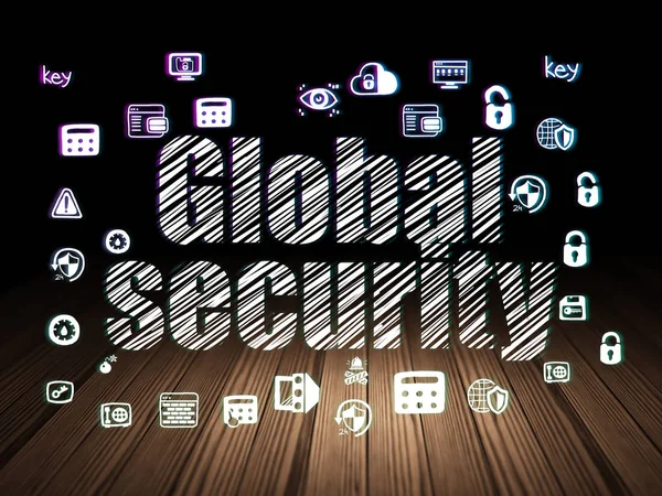 Security concept: Global Security in grunge dark room — Stock Photo, Image