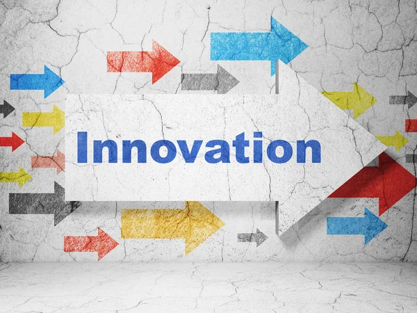 Geschäftskonzept: Pfeil mit Innovation auf Grunge-Wand-Hintergrund — Stockfoto