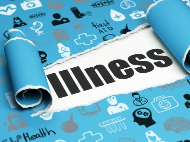 Sağlık kavramı: metin hastalık yırtık kağıt altında siyah